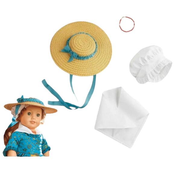 American Girl FELICITY MEET ACCESSORIES Doll Hat Necklace Fichu Bonnet Beforever